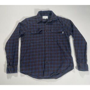Adsum Made In India Cotton Flannel NYC Brown Blue Plaid Mens Size M Button Shirt